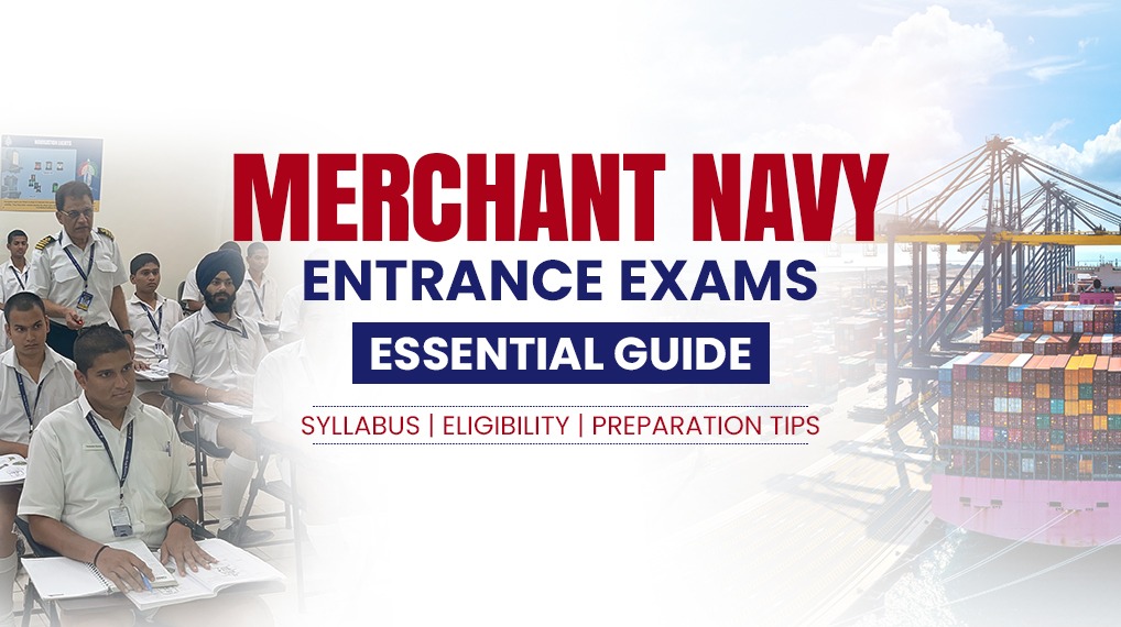 Merchant Navy Entrance exam guide featuring students sitting in the classroom appearing for exams